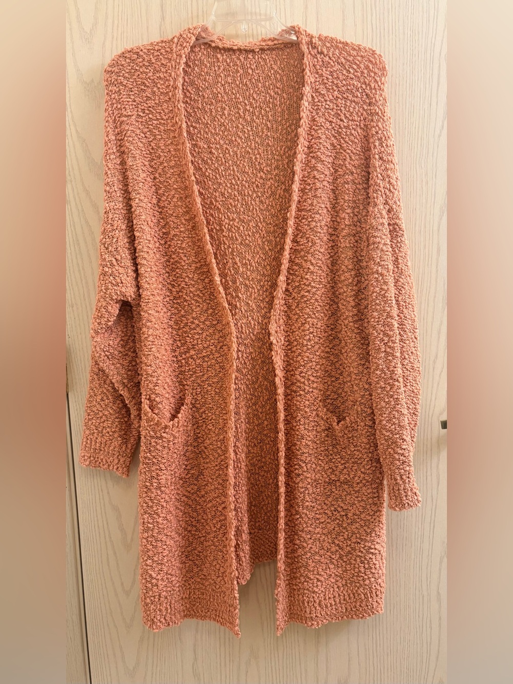 Cozy Open-Front Boucle Popcorn Cardigan Sweater — Warm Rose